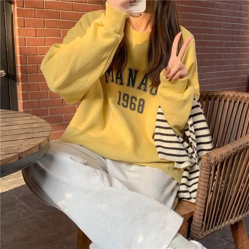 2025 Korean Style Yellow Letter Print Sweatshirt Women — feature 16