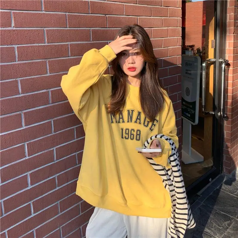 2025 Korean Style Yellow Letter Print Sweatshirt Women — feature 17