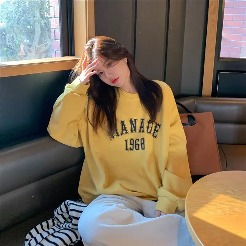 2025 Korean Style Yellow Letter Print Sweatshirt Women — feature 18