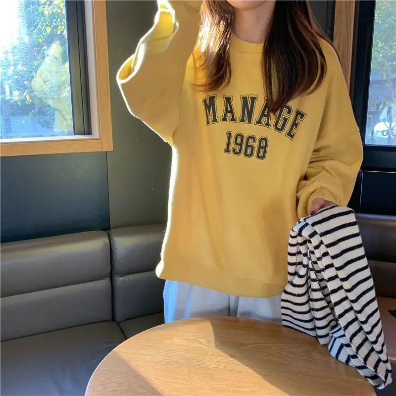 2025 Korean Style Yellow Letter Print Sweatshirt Women — feature 19
