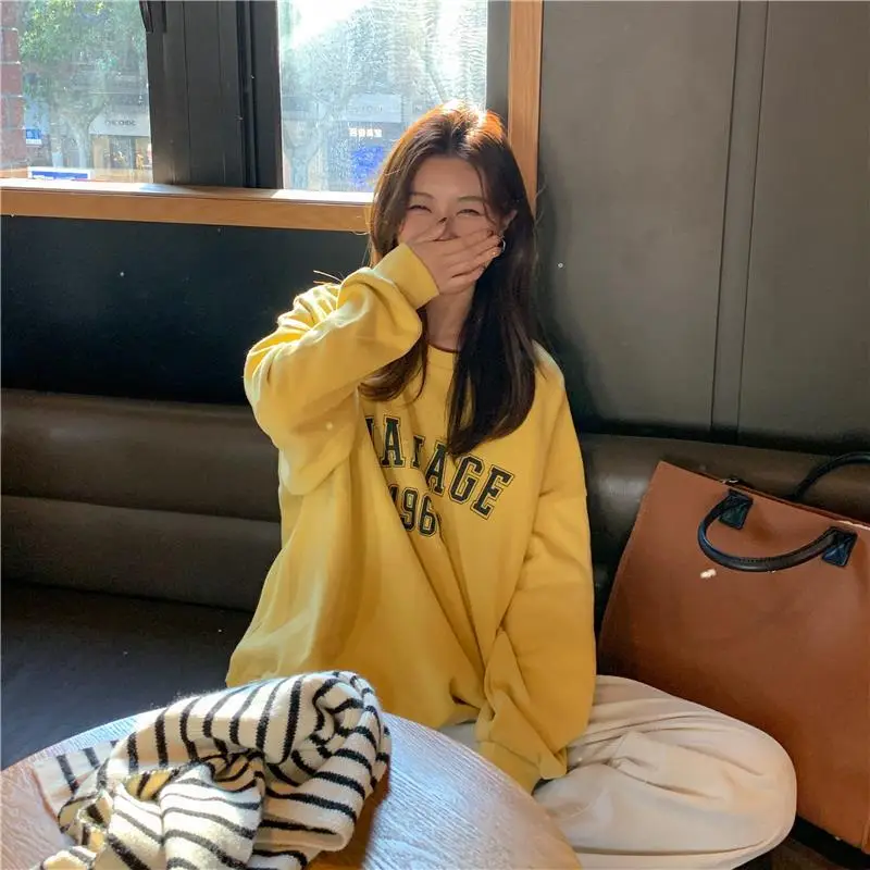 2025 Korean Style Yellow Letter Print Sweatshirt Women — feature 20