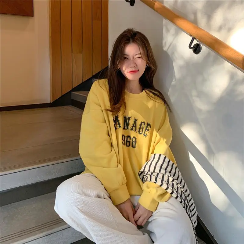 2025 Korean Style Yellow Letter Print Sweatshirt Women — feature 21