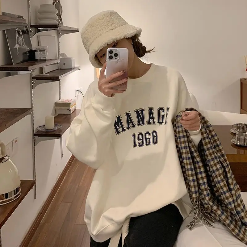 2025 Korean Style Yellow Letter Print Sweatshirt Women - Image 3