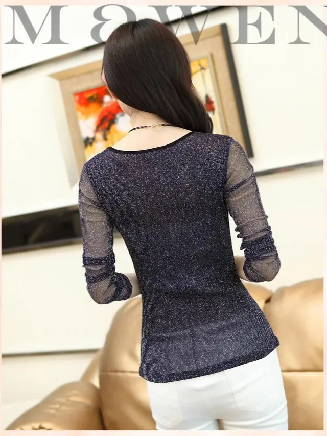 2025 Women Slimming Mesh T-Shirt Black Sparkle - Image 7