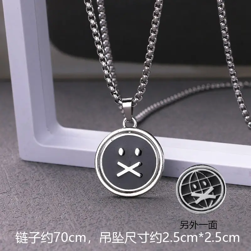 Rotating Smiling Face Necklace for Men Women Silver 70cm - Image 4