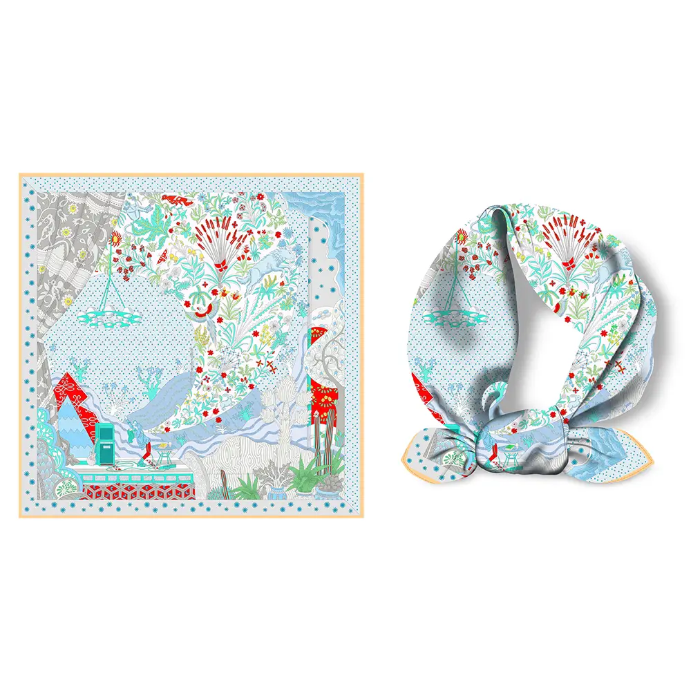 2024 Summer Silk Scarf for Women Blue Paris Design — feature 184