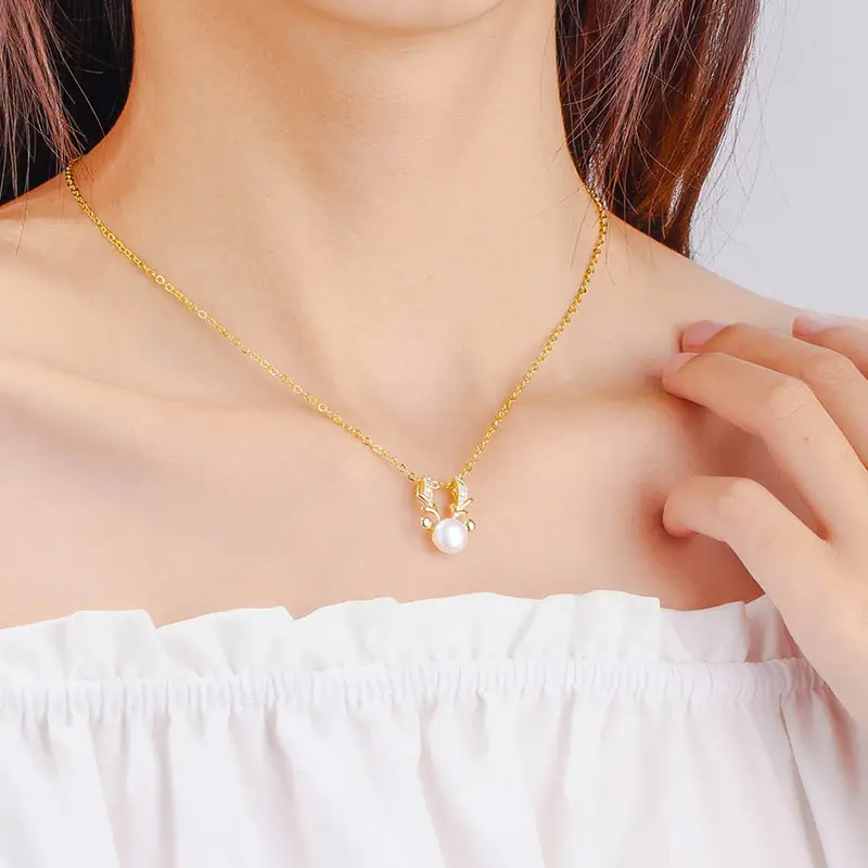 Gold Pearl Necklace Set for Women Valentine's Day
