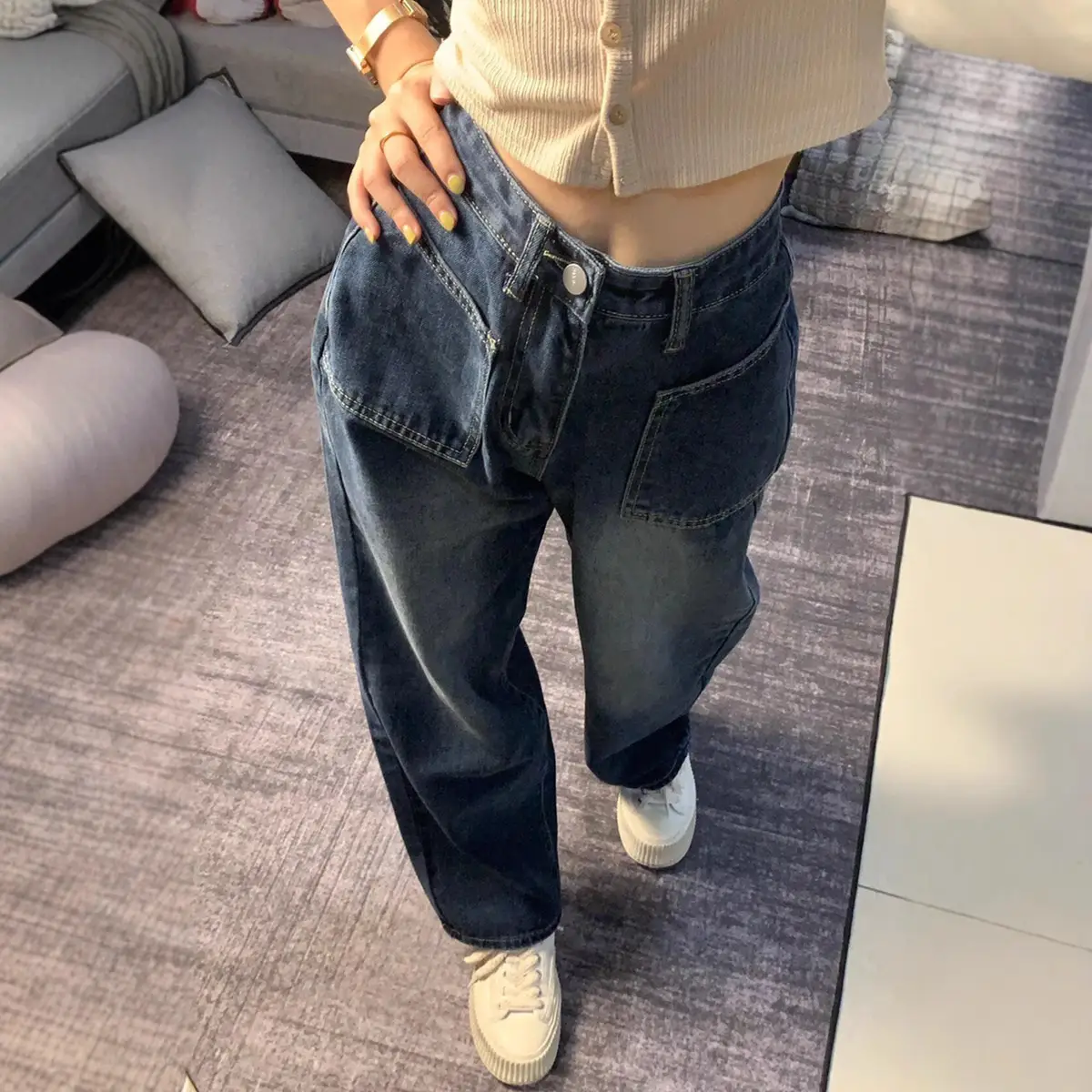 Women Vintage Jeans Wide Leg Straight Leg Pants