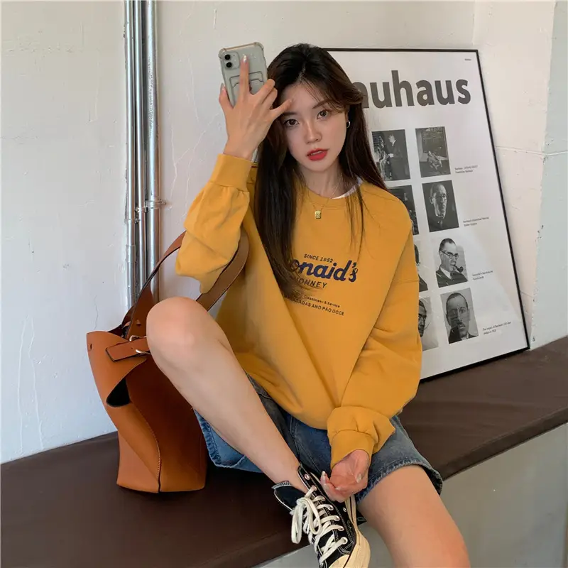 Korean Style Loose Sweatshirt Women Light Blue 2023 - Image 7