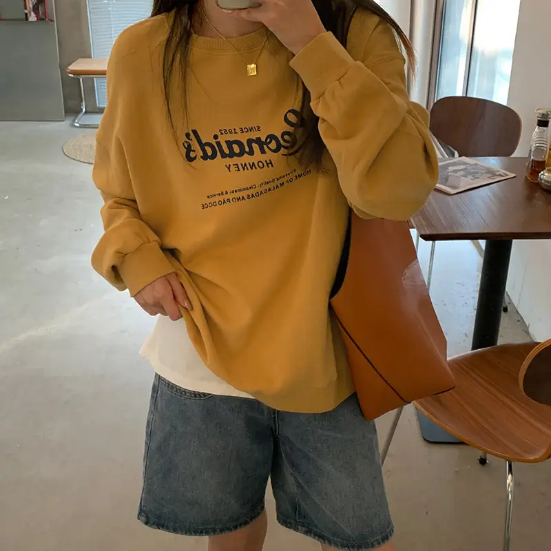 Korean Style Loose Sweatshirt Women Light Blue 2023 - Image 4