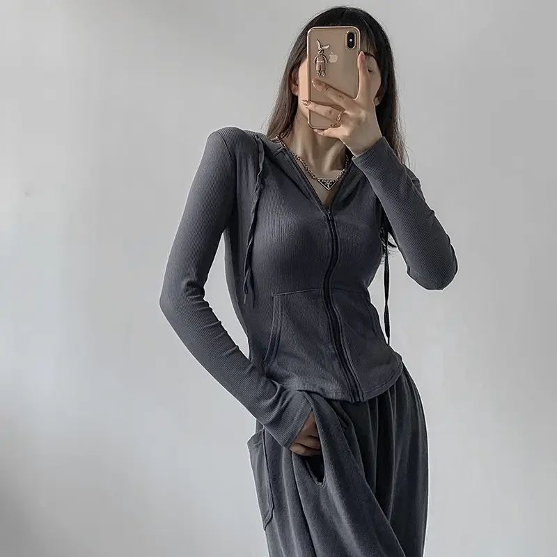 Women White Slim Fit Hooded Cardigan Summer Wear