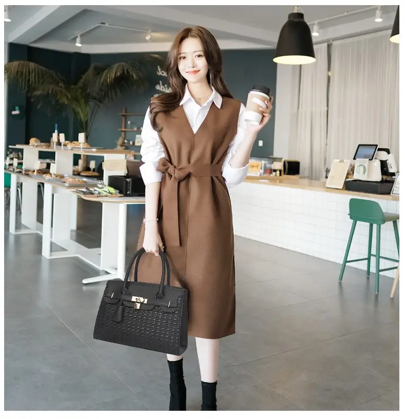 Women's Embossed Leather Handbag Beige Large Capacity — feature 14