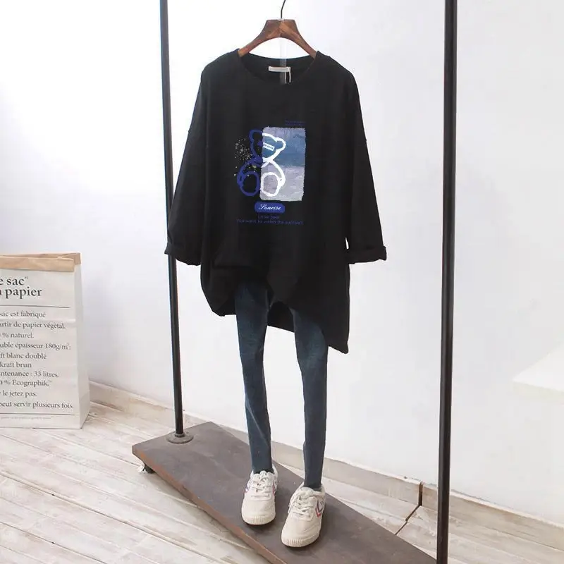 Women Long Sleeve T-Shirt Black Graphic Print 2022 - Image 4