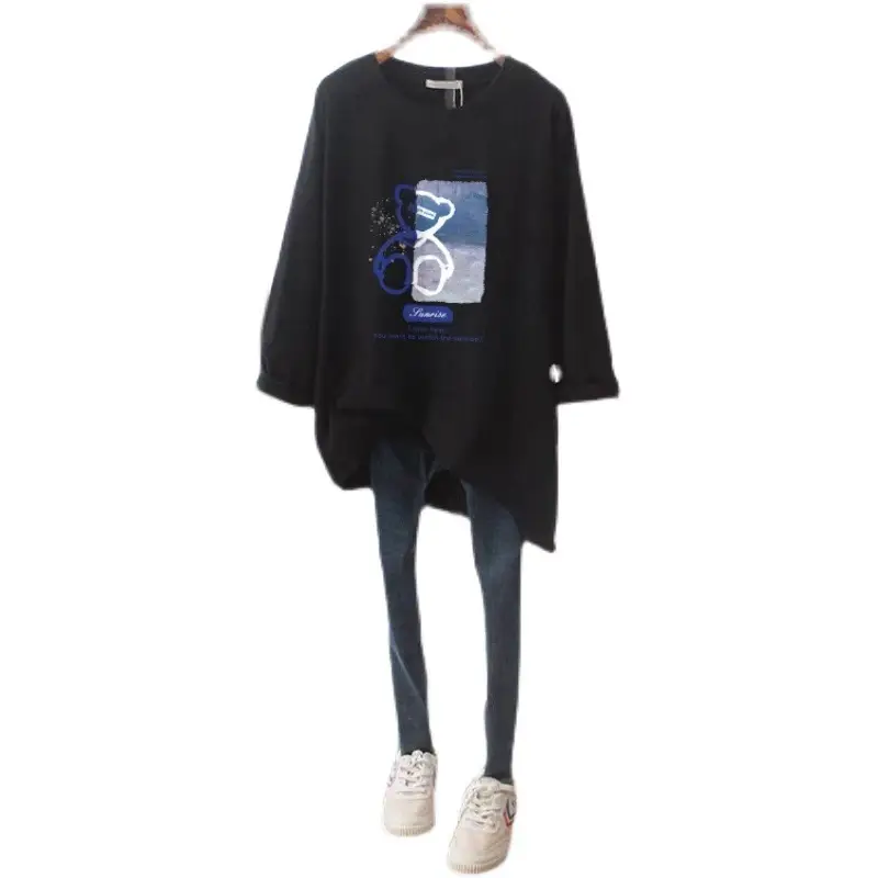 Women Long Sleeve T-Shirt Black Graphic Print 2022 - Image 7