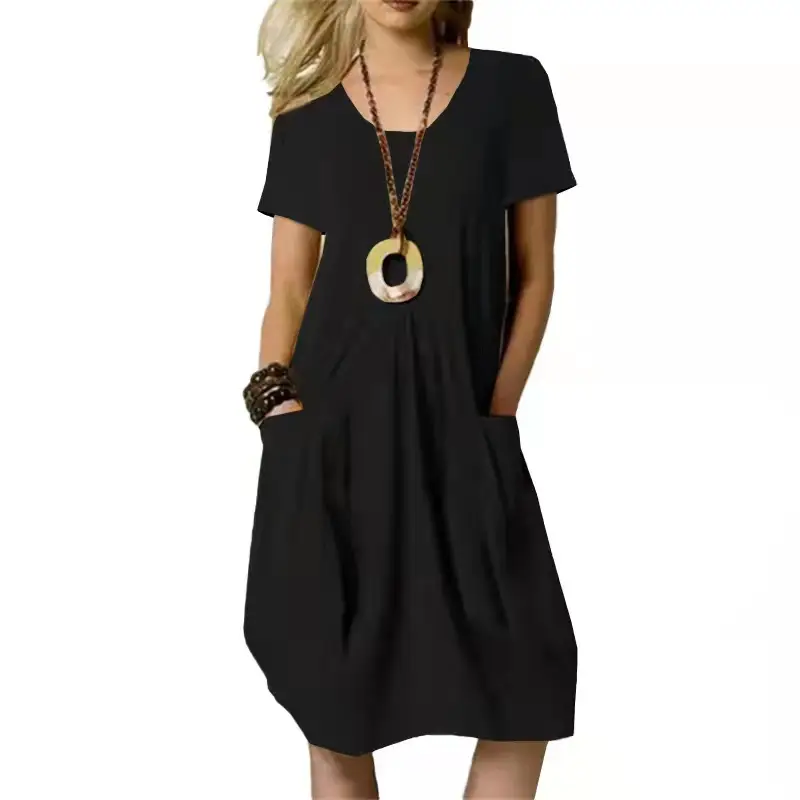 2023 Cross-Border Summer Dress Cotton Linen Loose Round Neck Short Sleeve - Image 9
