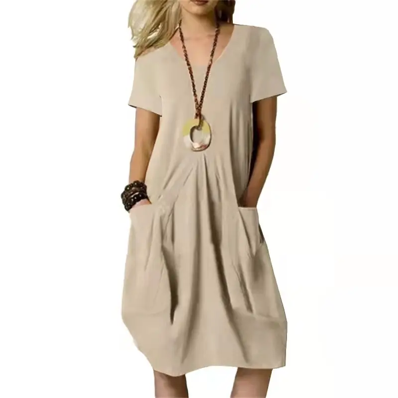 2023 Cross-Border Summer Dress Cotton Linen Loose Round Neck Short Sleeve - Image 4