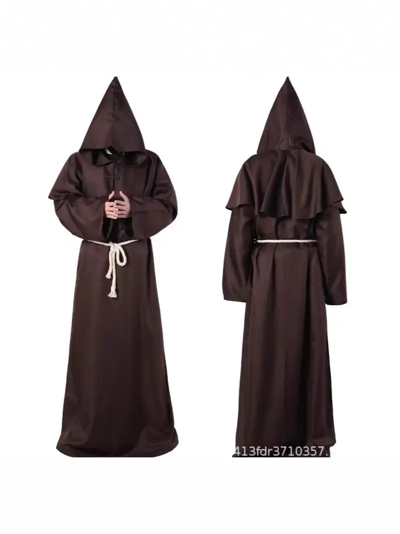 Medieval Friar Robe Costume Dark Blue Hooded Monk Suit - Image 9