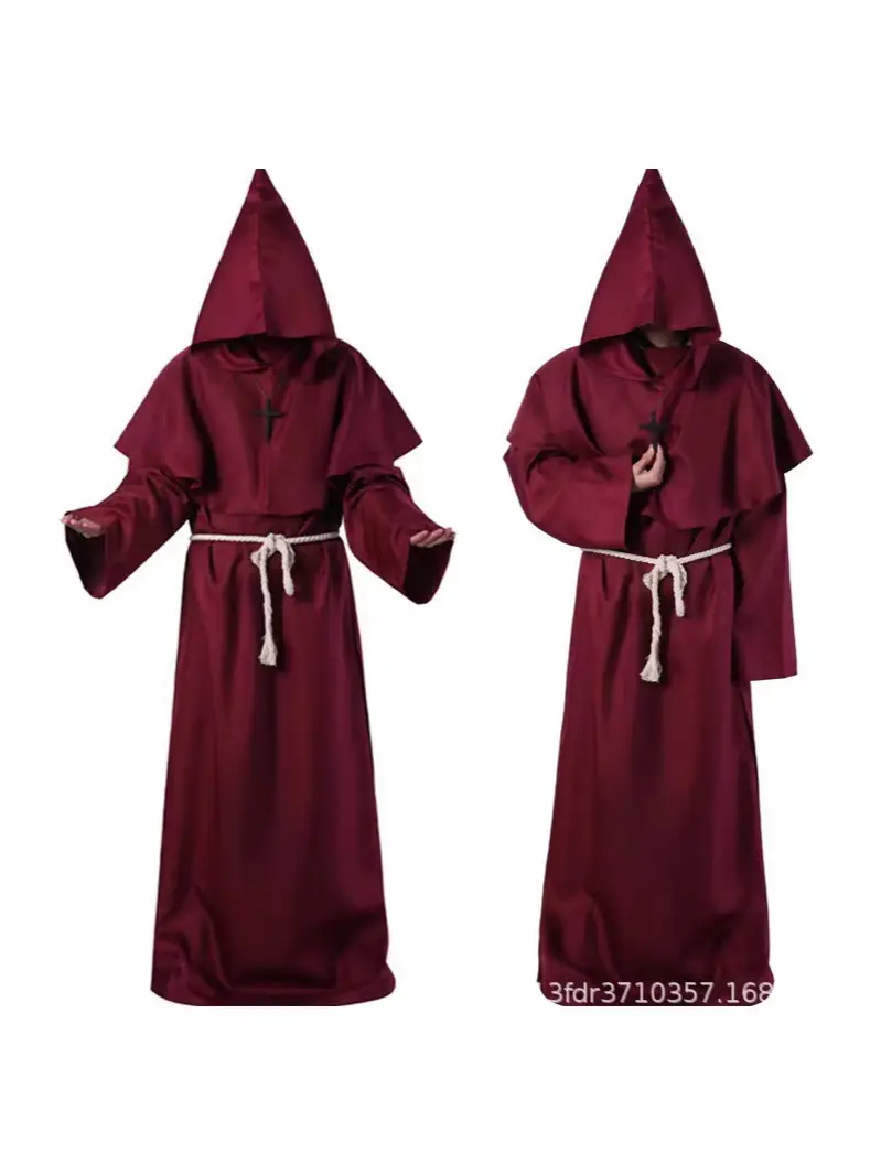 Medieval Friar Robe Costume Dark Blue Hooded Monk Suit - Image 10