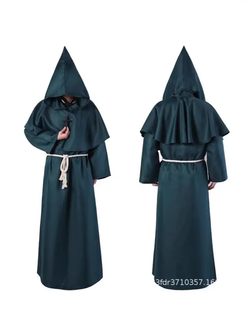 Medieval Friar Robe Costume Dark Blue Hooded Monk Suit - Image 11