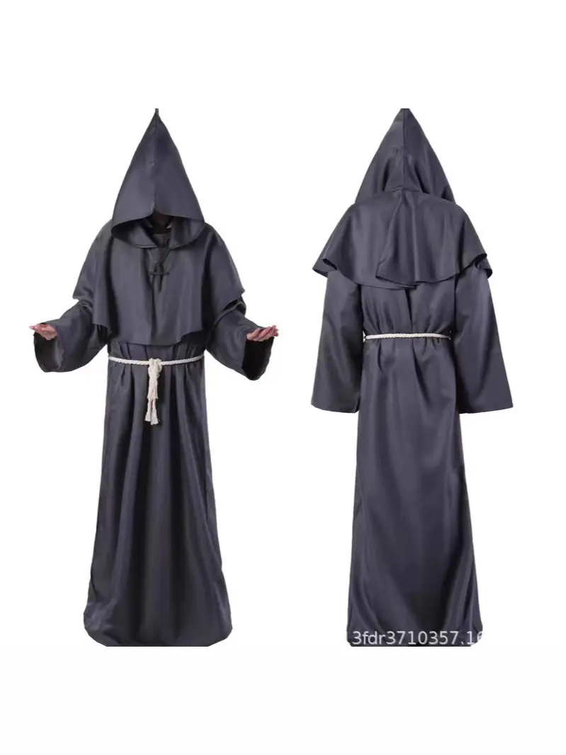 Medieval Friar Robe Costume Dark Blue Hooded Monk Suit - Image 12