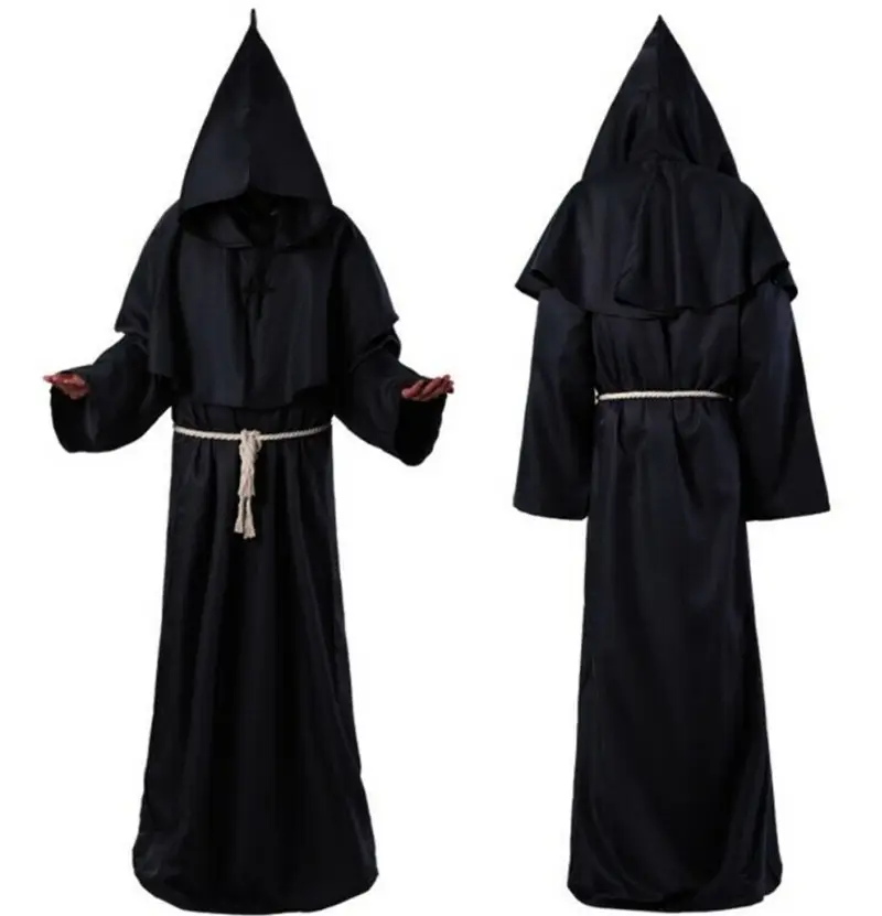 Medieval Friar Robe Costume Dark Blue Hooded Monk Suit — feature 2