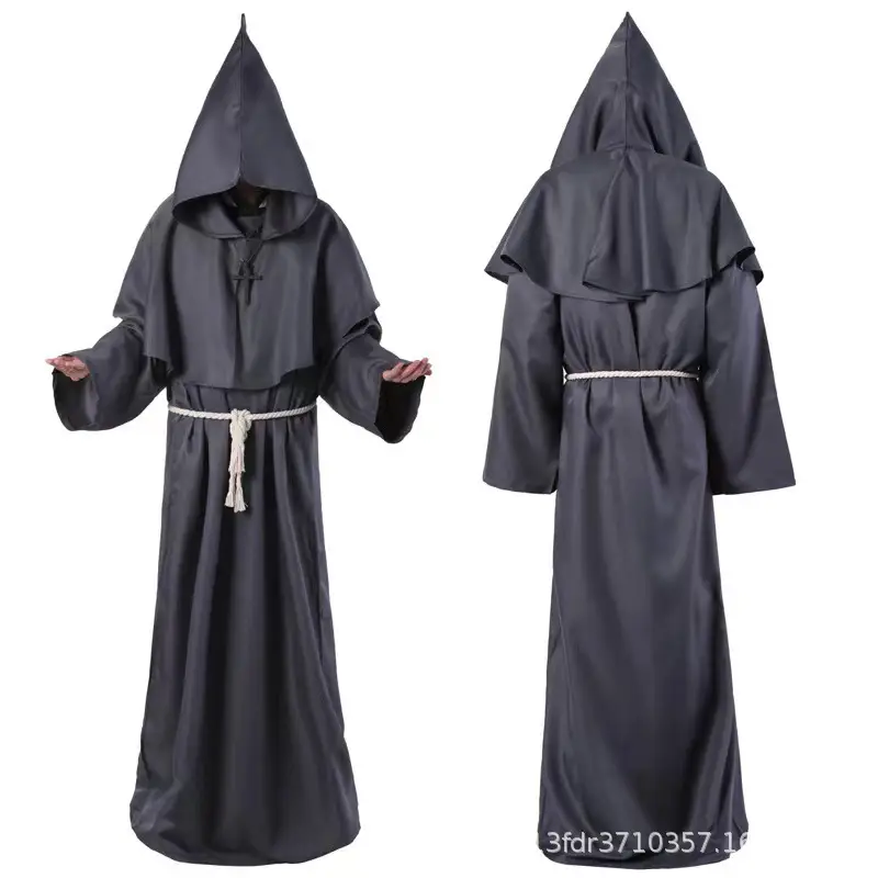 Medieval Friar Robe Costume Dark Blue Hooded Monk Suit - Image 3