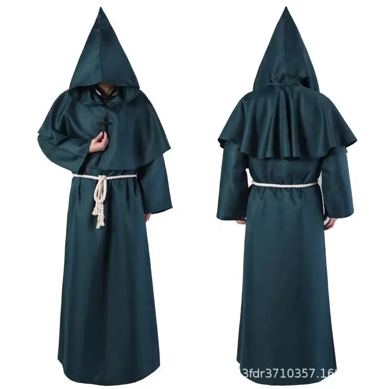 Medieval Friar Robe Costume Dark Blue Hooded Monk Suit — feature 6