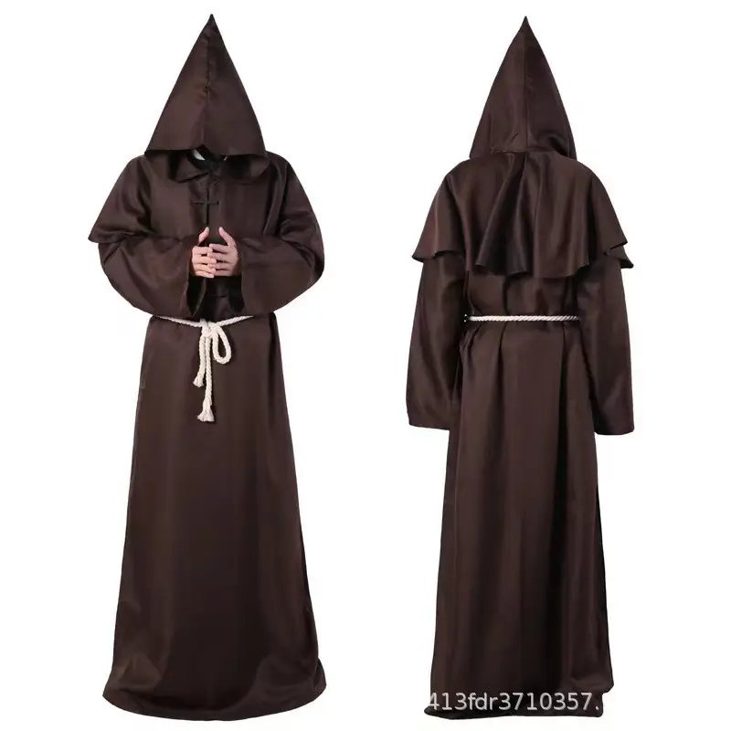 Medieval Friar Robe Costume Dark Blue Hooded Monk Suit - Image 7