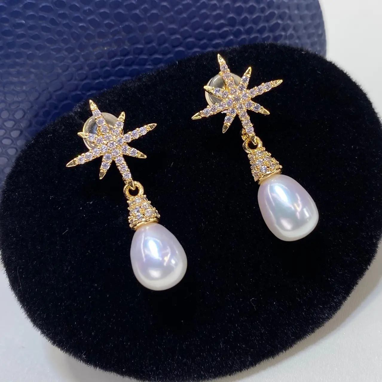 18K Gold Pearl Star Earrings for Women