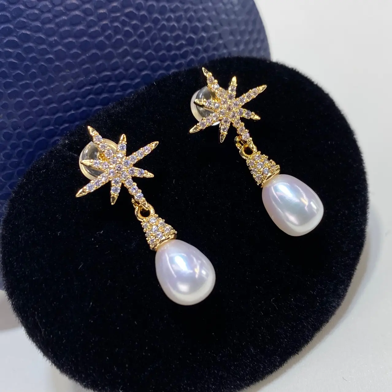 18K Gold Pearl Star Earrings for Women