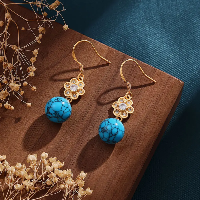 Gold Plated Green Pine Earrings for Girls