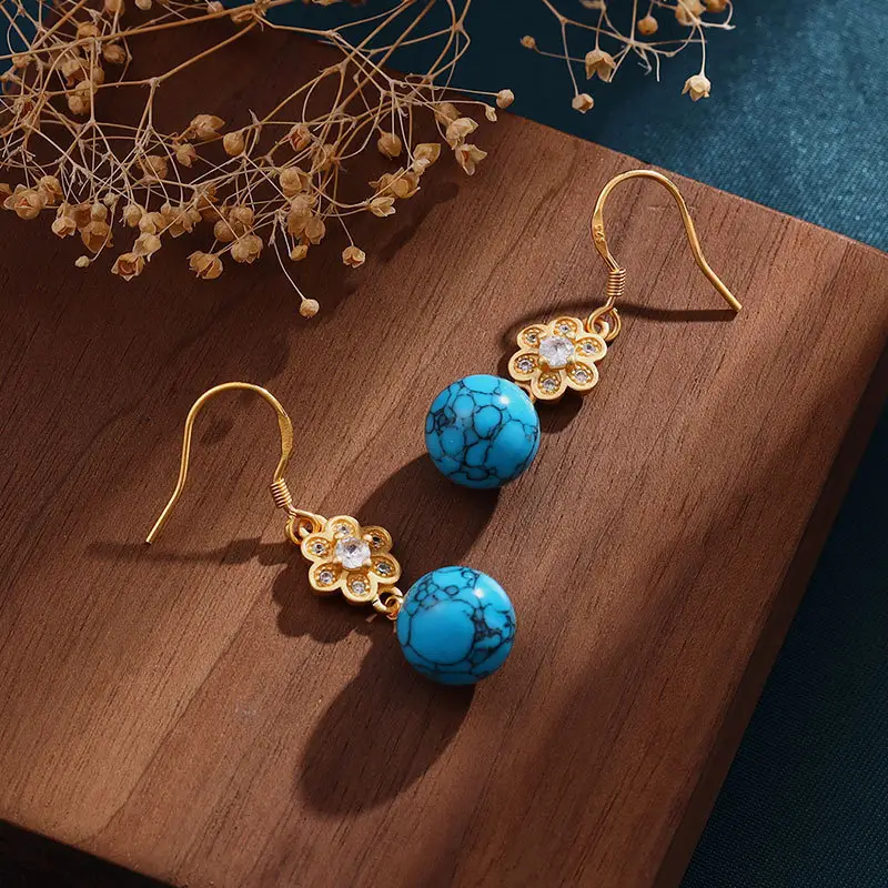 Gold Plated Green Pine Earrings for Girls