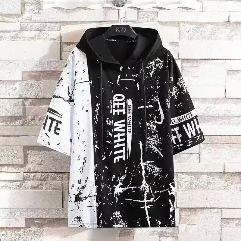 2022 Men Hooded T-Shirt Yellow Black Splash Ink Design - Image 4