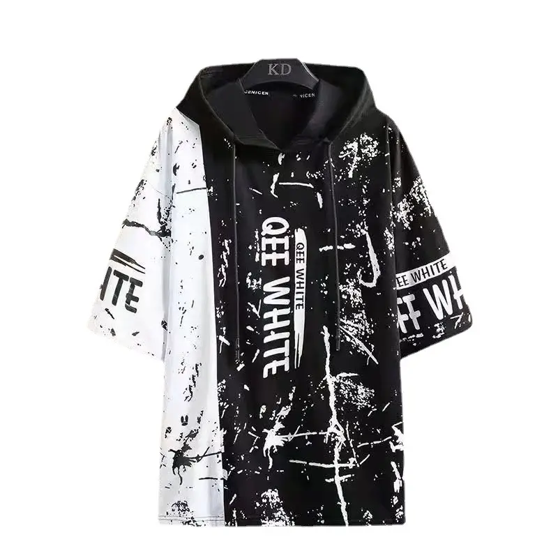 2022 Men Hooded T-Shirt Yellow Black Splash Ink Design - Image 6
