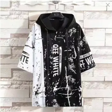 2022 Men Hooded T-Shirt Yellow Black Splash Ink Design - Image 2