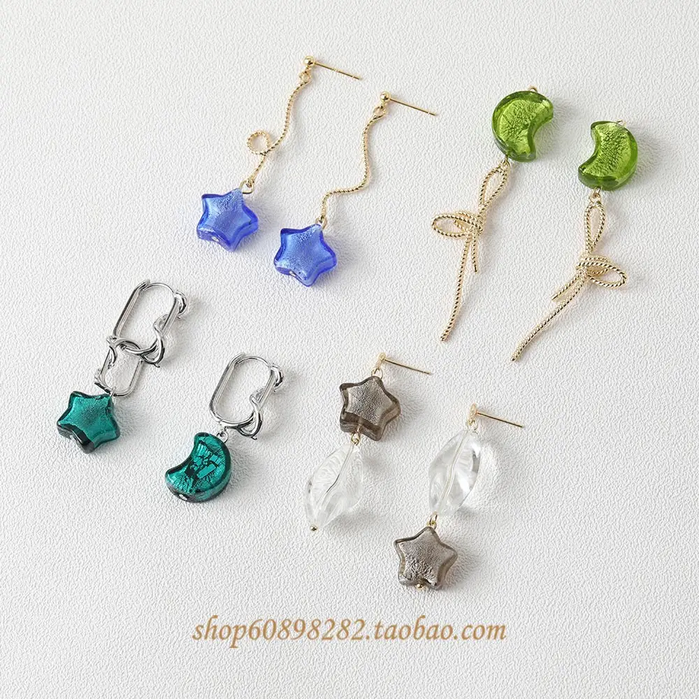 Blue Moon Glazed Foil Beads Straight Hole Handmade Earrings - Image 25