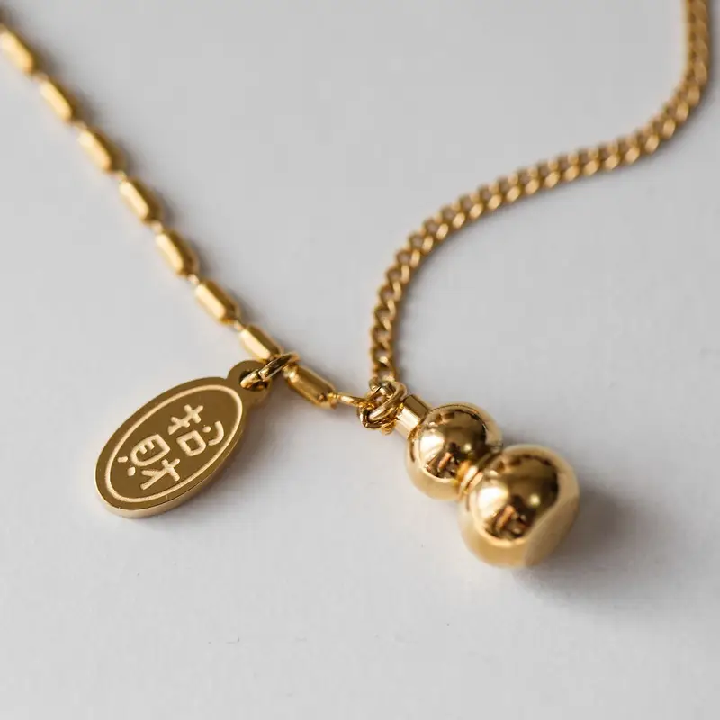 Titanium Lucky Gourd Necklace Gold Chain - Image 5
