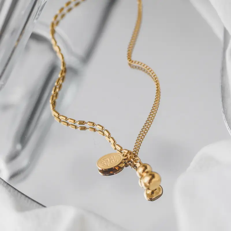 Titanium Lucky Gourd Necklace Gold Chain - Image 7