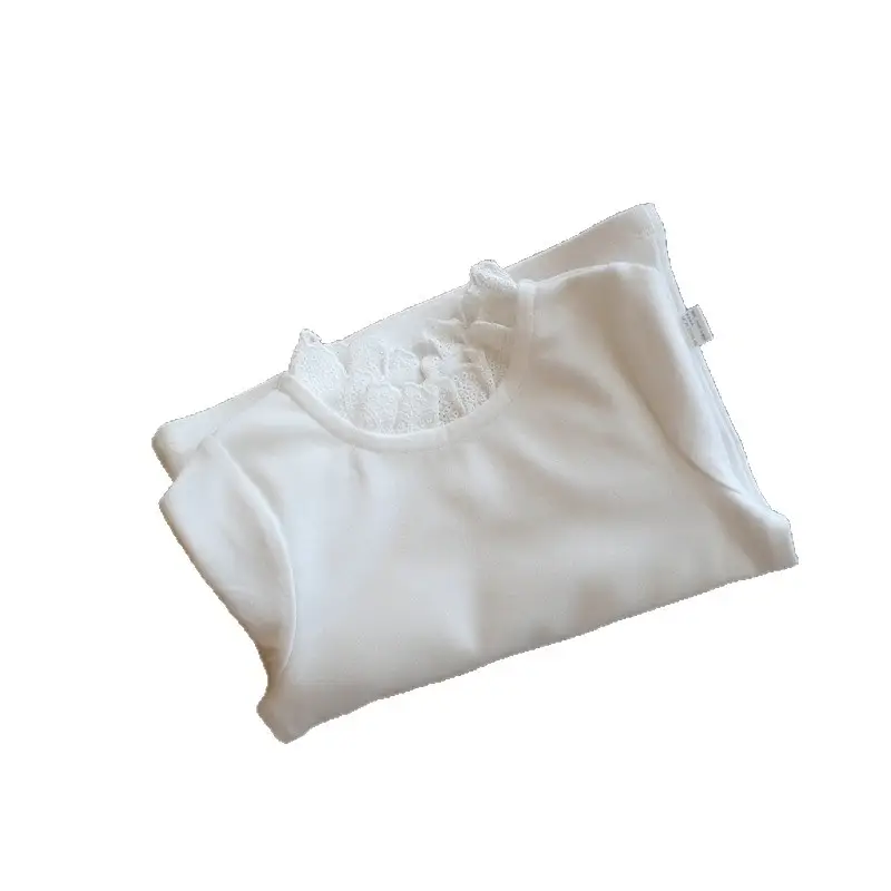 White Lace Pullover Long Sleeve T-Shirt Mid-Collar - Image 6