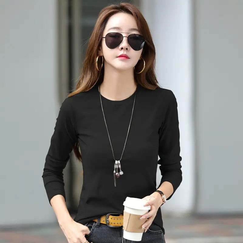 Women Blue Slim Fit Long Sleeve T-Shirt with Round Neck