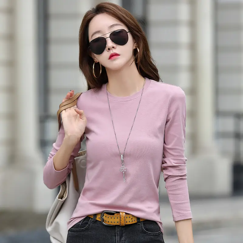 Women Blue Slim Fit Long Sleeve T-Shirt with Round Neck