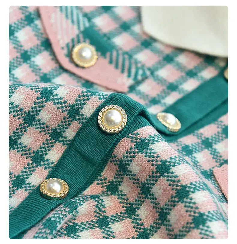 2024 Autumn Girls' Houndstooth Suit Children's Elegant Knitwear Baby Cardigan Fashionable Baby Face Two-Piece Set — feature 10