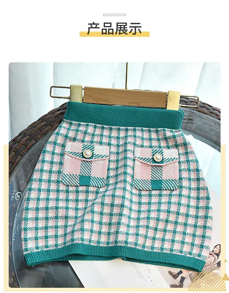 2024 Autumn Girls' Houndstooth Suit Children's Elegant Knitwear Baby Cardigan Fashionable Baby Face Two-Piece Set — feature 5