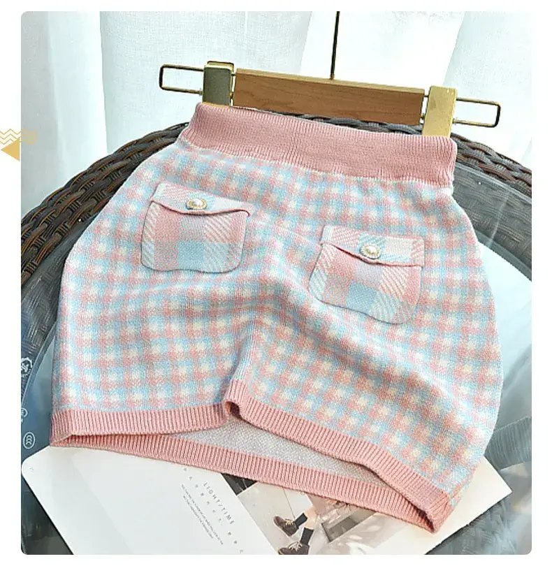 2024 Autumn Girls' Houndstooth Suit Children's Elegant Knitwear Baby Cardigan Fashionable Baby Face Two-Piece Set — feature 6