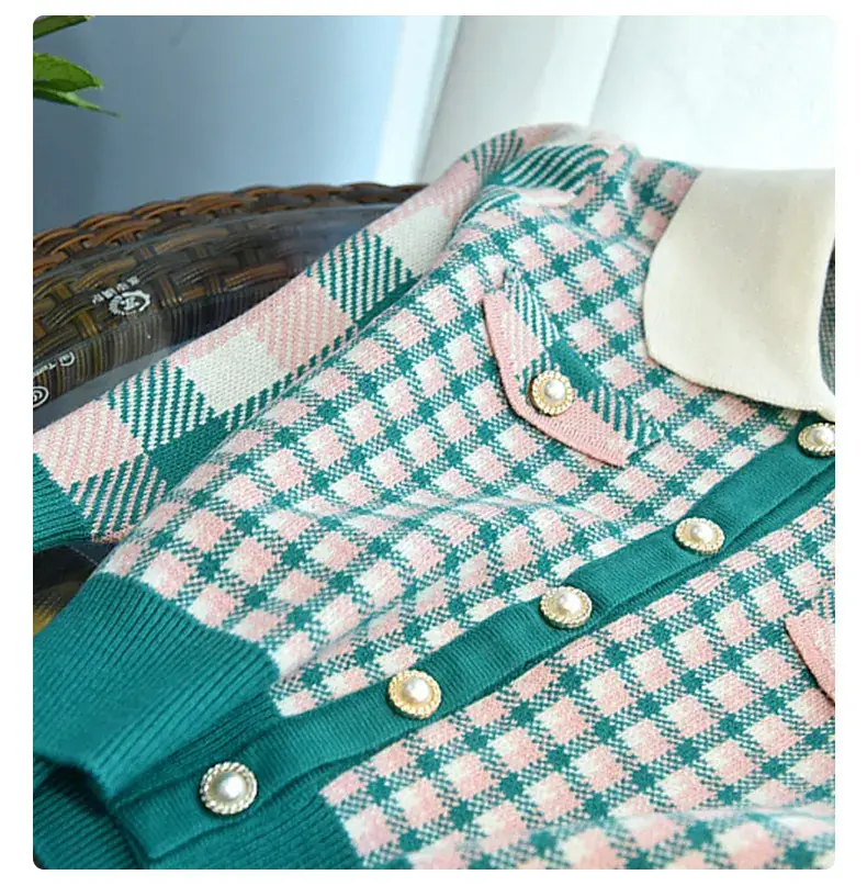 2024 Autumn Girls' Houndstooth Suit Children's Elegant Knitwear Baby Cardigan Fashionable Baby Face Two-Piece Set — feature 8