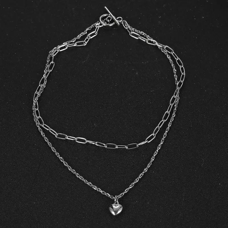 Imi Titanium Heart Necklace Women's Double Layered - Image 2