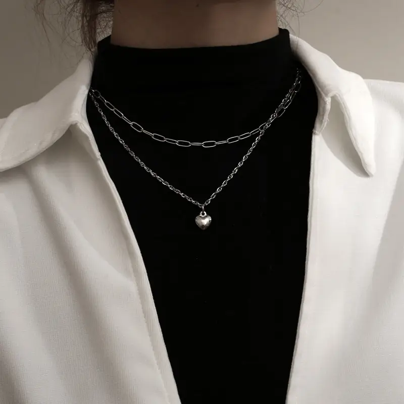 Imi Titanium Heart Necklace Women's Double Layered - Image 4