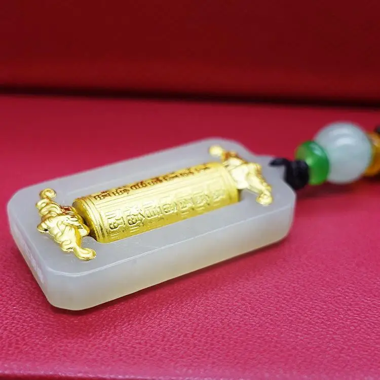 Gold Inlaid Jade New Hetian Pendant for Couples Insurance Gift - Image 4