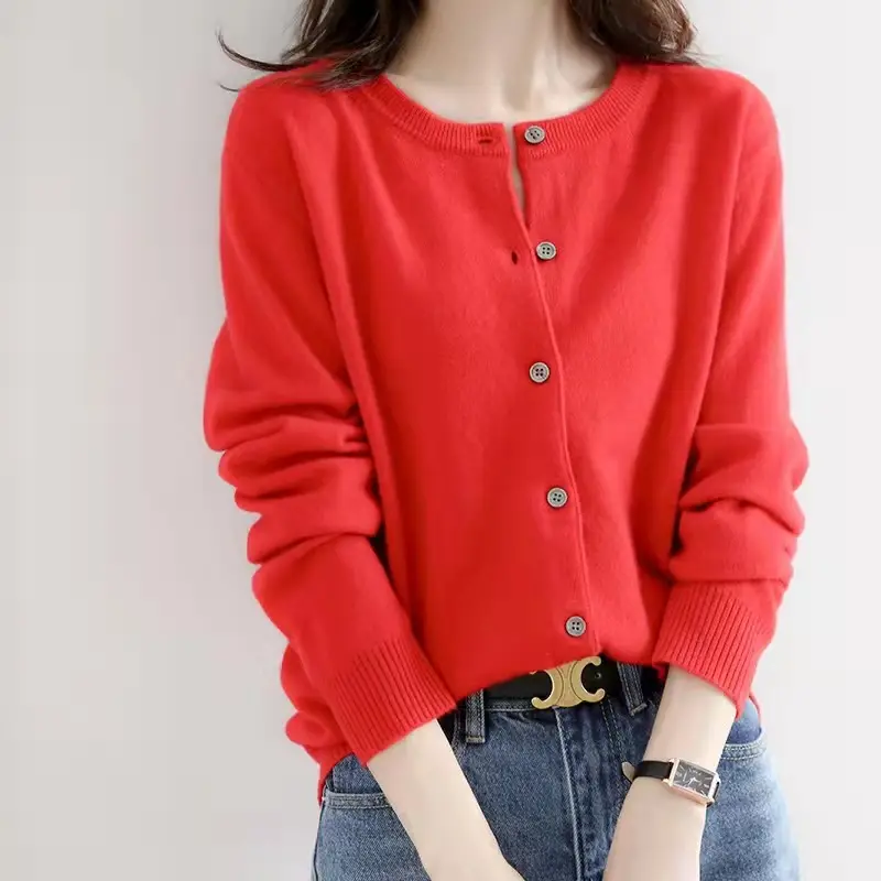 Women's Knitted Cardigan Large Beige Wool Outwear - Image 10