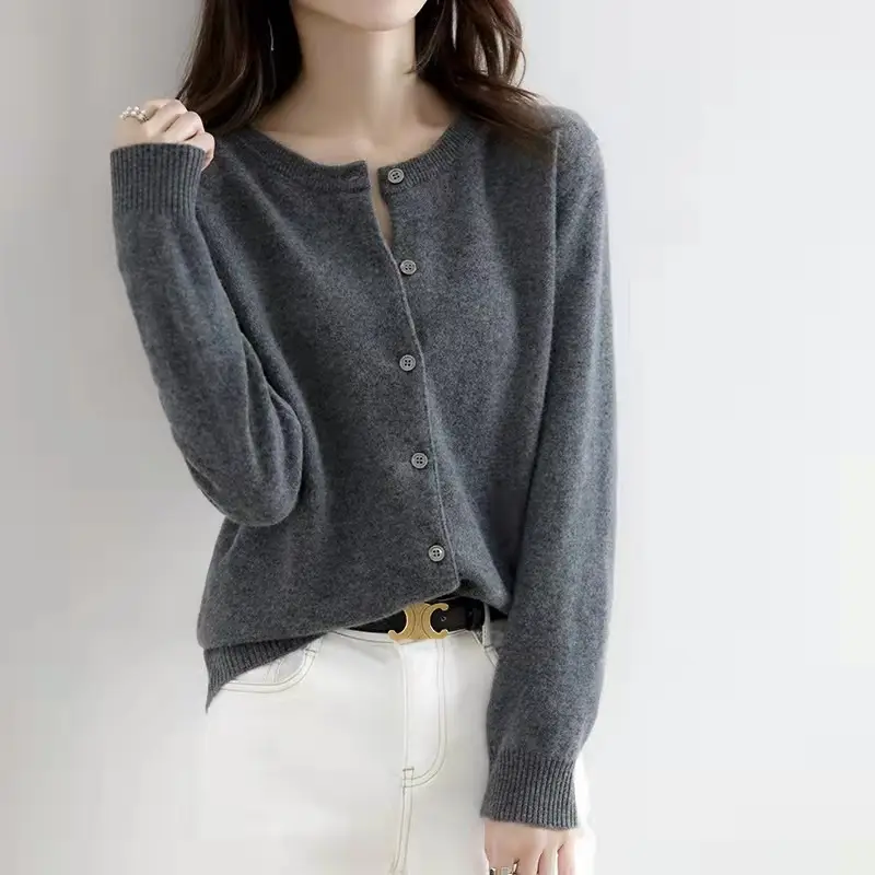 Women's Knitted Cardigan Large Beige Wool Outwear - Image 12